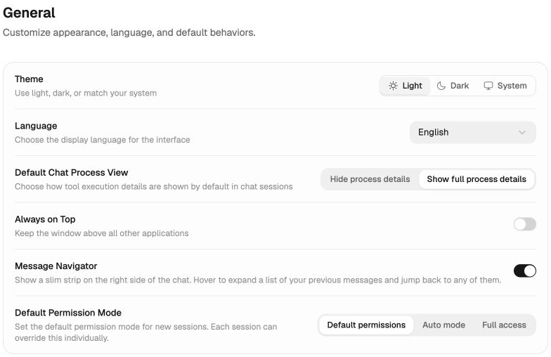 General appearance, process view, and default permissions