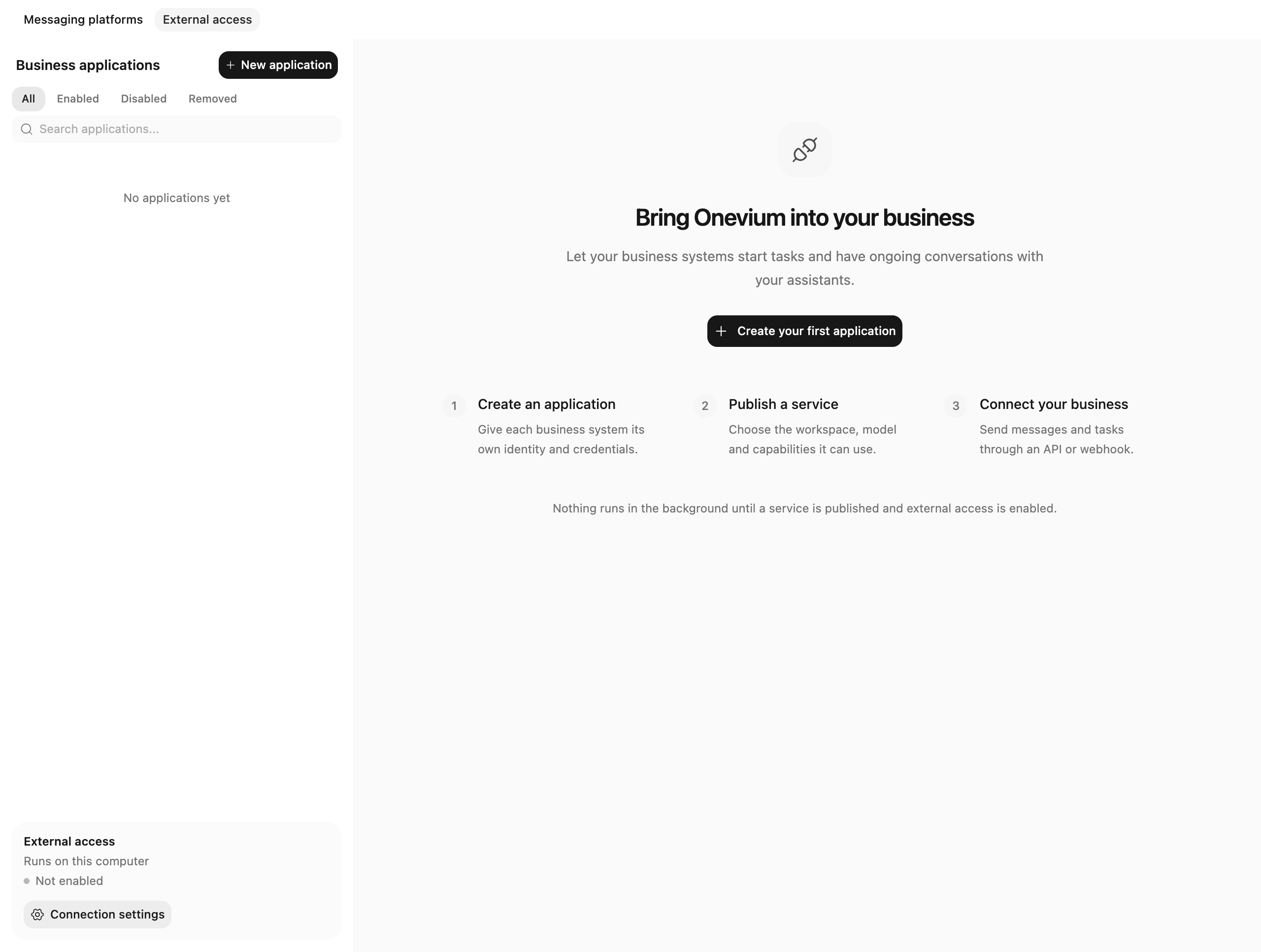 Create your first business application from External access.